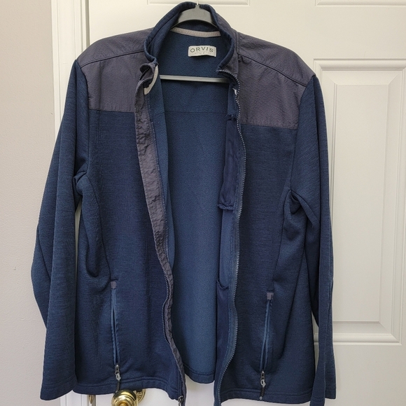 Orvis Full Zip Mens Knit Jacket Zip Pockets Navy Blue Outdoor Preppy Size L - Picture 5 of 13